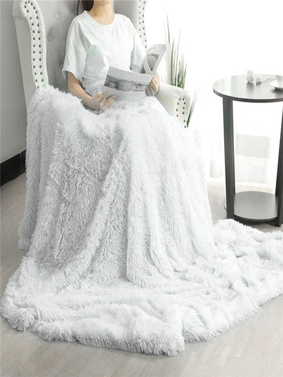 1PC White Plush Shaggy Blanket Queen Twin King Size Luxury Fluffy Long Plush Blanket Bedding Throw Soft And Comfortable Couches Blankets For Home, For Sofa, Living Room Queen Twin King Size Multi-Purpose Use In Living Room, Bedroom And Sofa