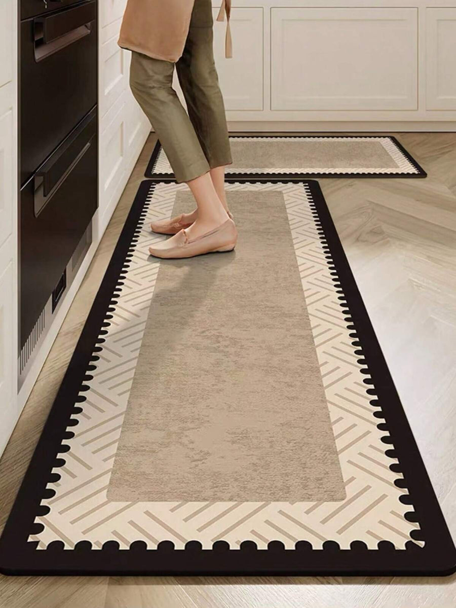 1pc Khaki Simple Machine Washable Anti-Slip Kitchen Rug With Black Edges, Made Of Silica Gel, Absorbent And Easy To Clean, Suitable For Kitchen, Dining Room, Bathroom, Laundry Room And Entryway